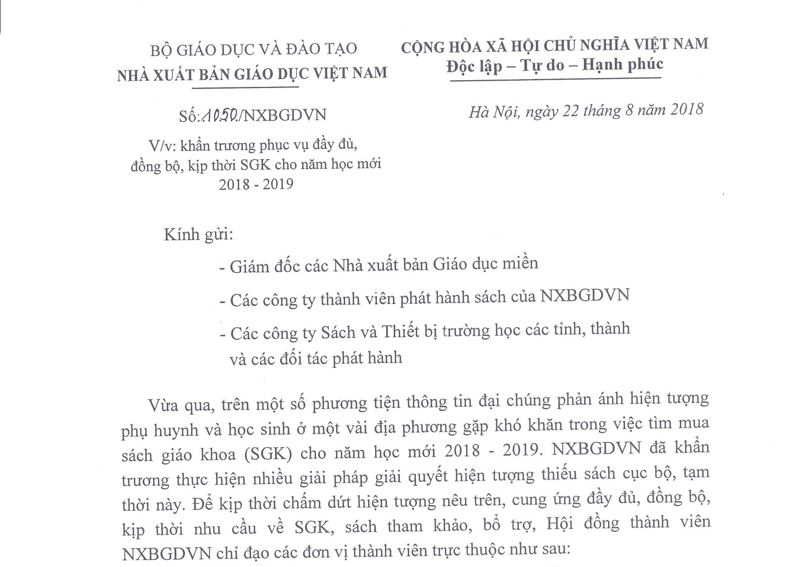 NXB Giáo dục Việt Nam khẩn trương phục vụ đầy đủ, đồng bộ, kịp thời SGK cho năm học mới 2018 - 2019